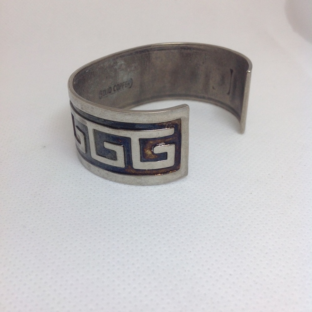 Vintage Solid Copper Peruvian Pattern Cuff Bracele - image 3